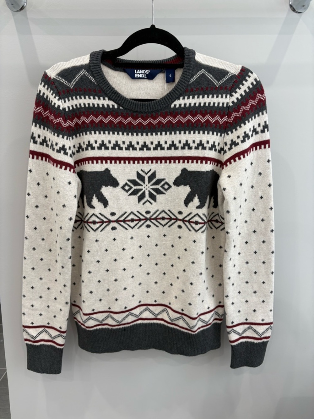 Lands' End Women’s Cream Nordic Bear Crewneck Sweater
